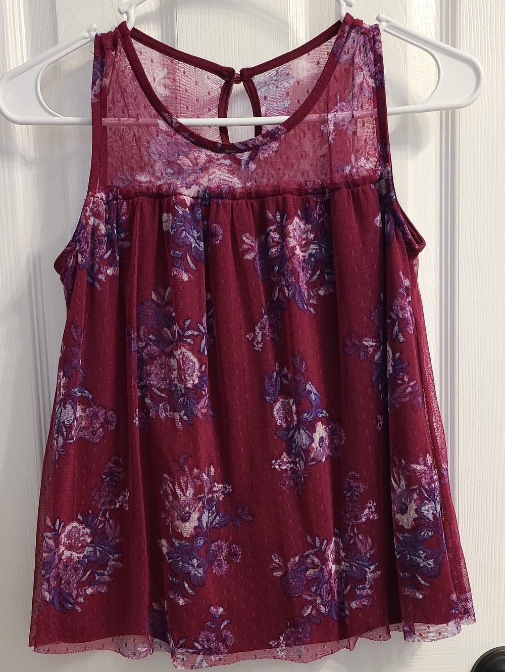 No Boundaries Burgundy Floral Mesh Tank Top